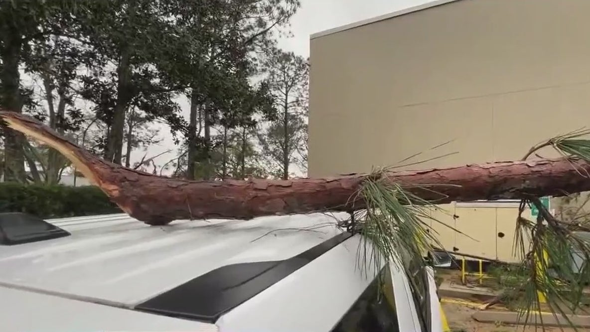 Surveying tornado damage at FOX 35 studios